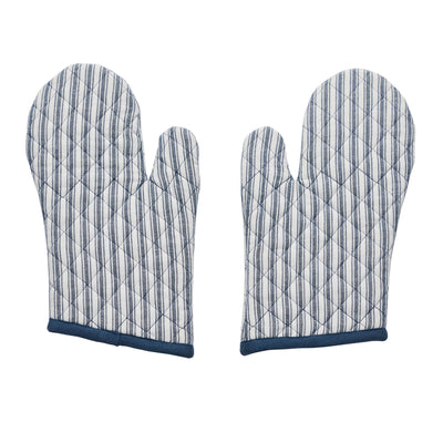 Set of 2 Sawyer Mill Blue Ticking Stripe Oven Mitts