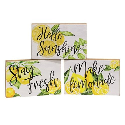 Set of 3 Stay Fresh Lemon Themed Block Signs