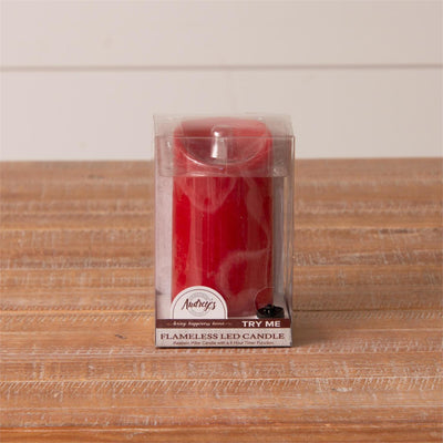 Red Flickering Pillar Timer Candle 6" H