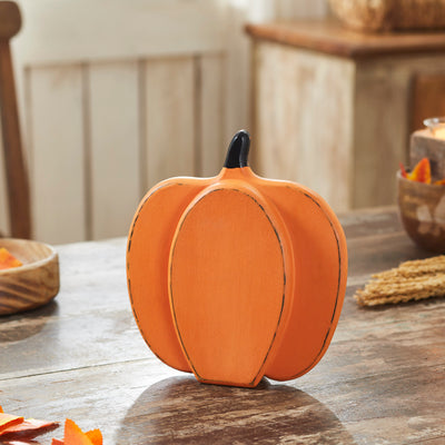 Orange Wooden Layered Pumpkin 9" H