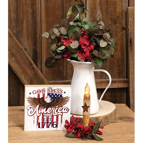 DAY 13 ❤️🫐 20 RED WHITE + BLUEBERRY DAYS God Bless America Eagle Square Shelf Sitter Block