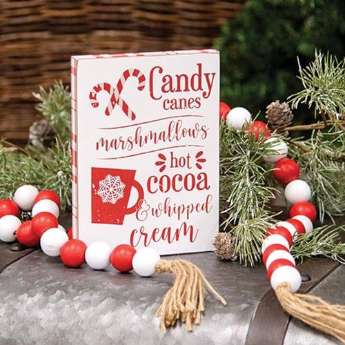 Candy Canes Marshmallows Hot Cocoa 7" Wooden Block Sign