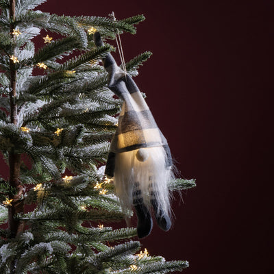 Lighted Grey Buffalo Check Gnome Ornament