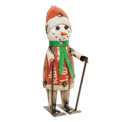 Stuart the Skiing Snowman Recycled Metal Figure