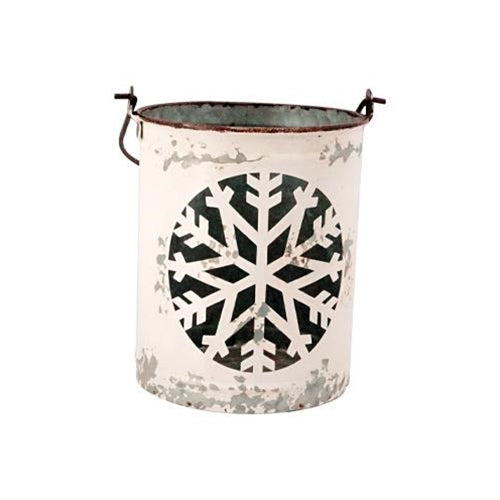 Set of 2 White Metal Snowflake Bucket