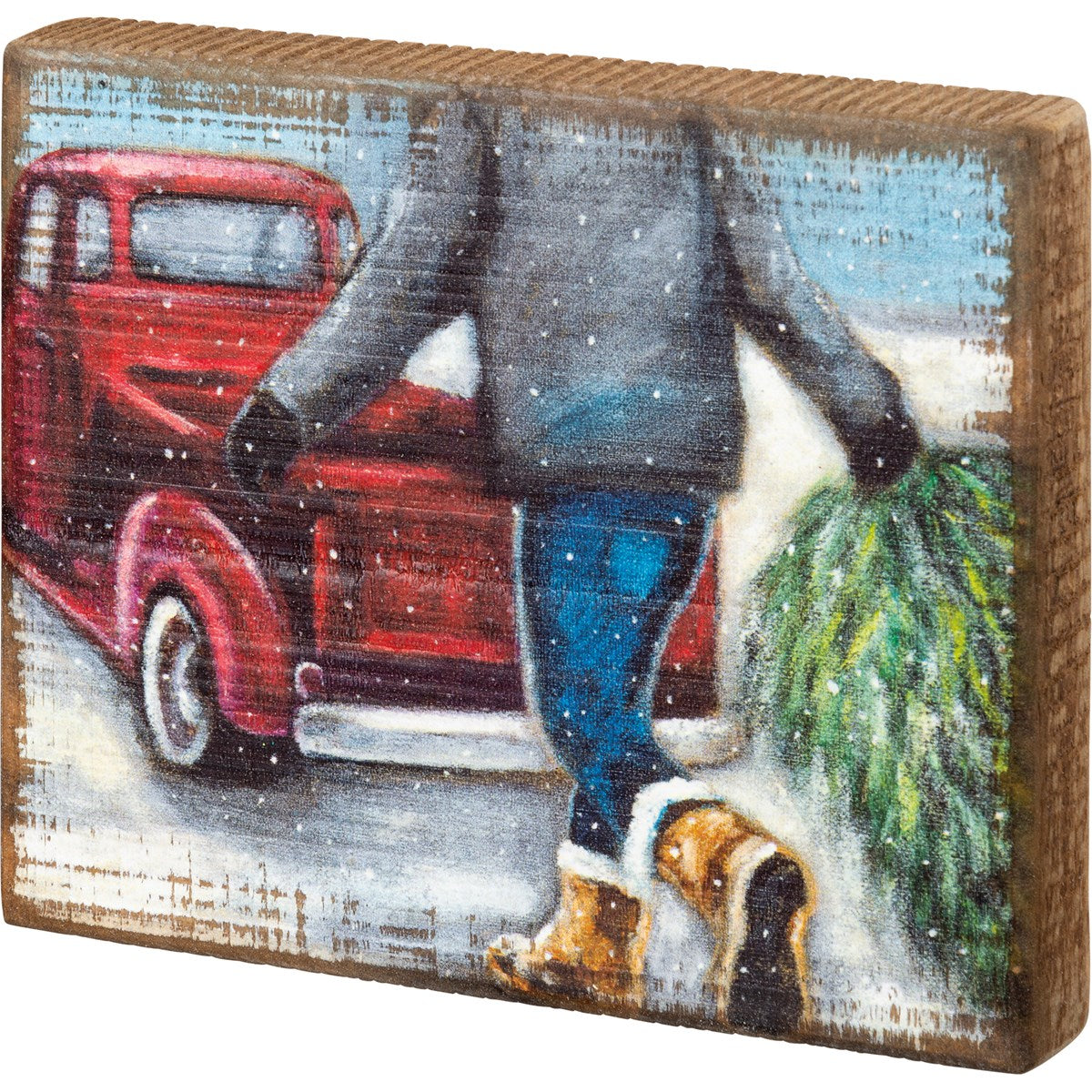 Christmas Tree Haul Red Truck 6" Wooden Block Sign