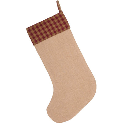 Burgundy Check Jute Christmas Stocking 20" H