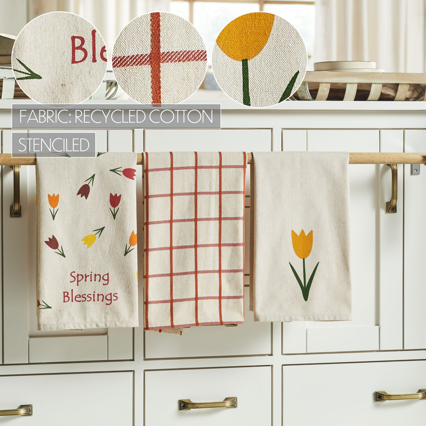 Spring In Bloom Spring Blessings & Tulips Tea Towel Set of 3