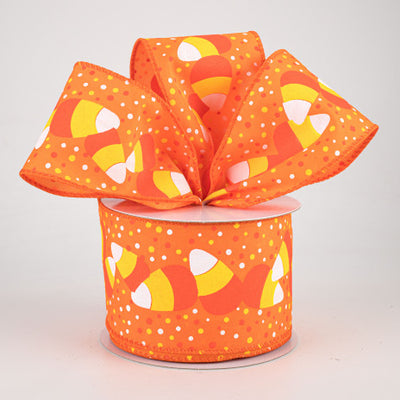 Candy Corn and Dots on Orange Ribbon 2.5" x 10 yards