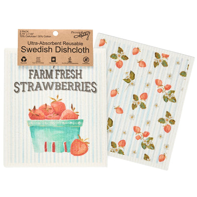 Set of 2 Farm Fresh Strawberries Swedish Dishcloth Set