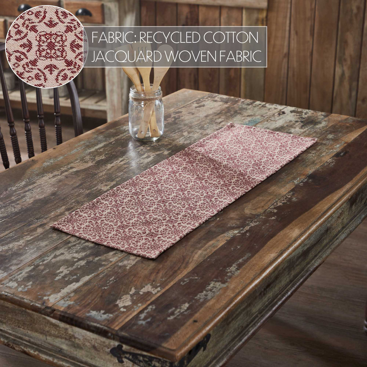 Burgundy Tan Jacquard 36" Table Runner