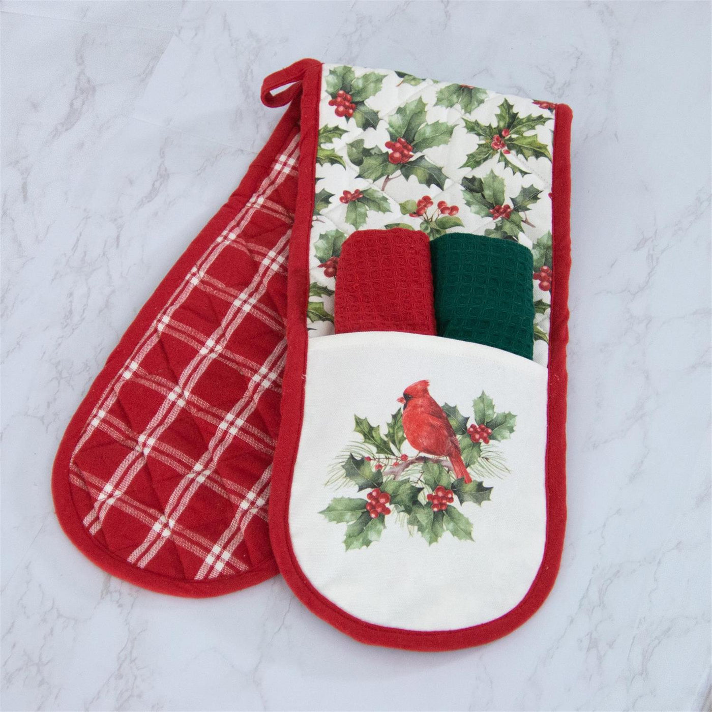 Cardinal Double Oven Mitt with Dish Cloths Gift Set