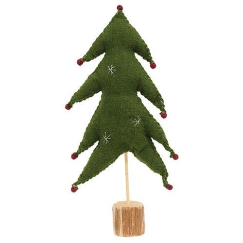 Felted Christmas Tree with Red Balls 14.25" H