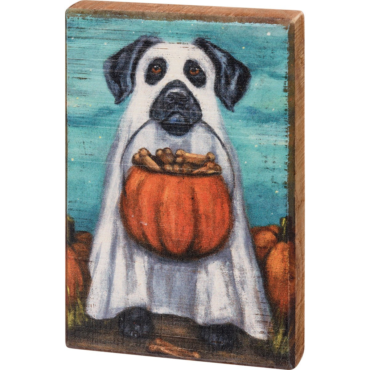 💙 Ghost Dog 6" Wooden Halloween Block Sign