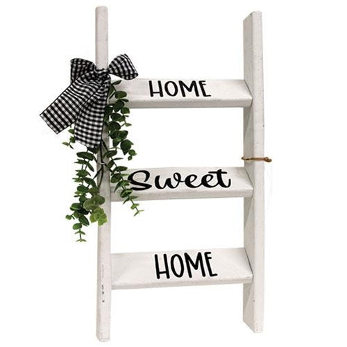 Home Sweet Home White Wooden Ladder With Greenery 18" H