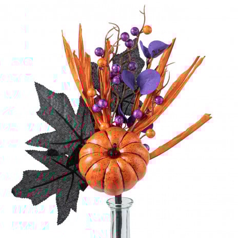 💙 Pumpkins with Purple Orange and Black 15" Faux Halloween Pick