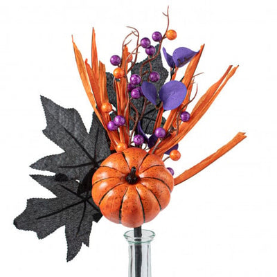 💙 Pumpkins with Purple Orange and Black 15" Faux Halloween Pick
