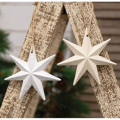 Set of 2 Distressed Wooden Moravian Star Ornaments