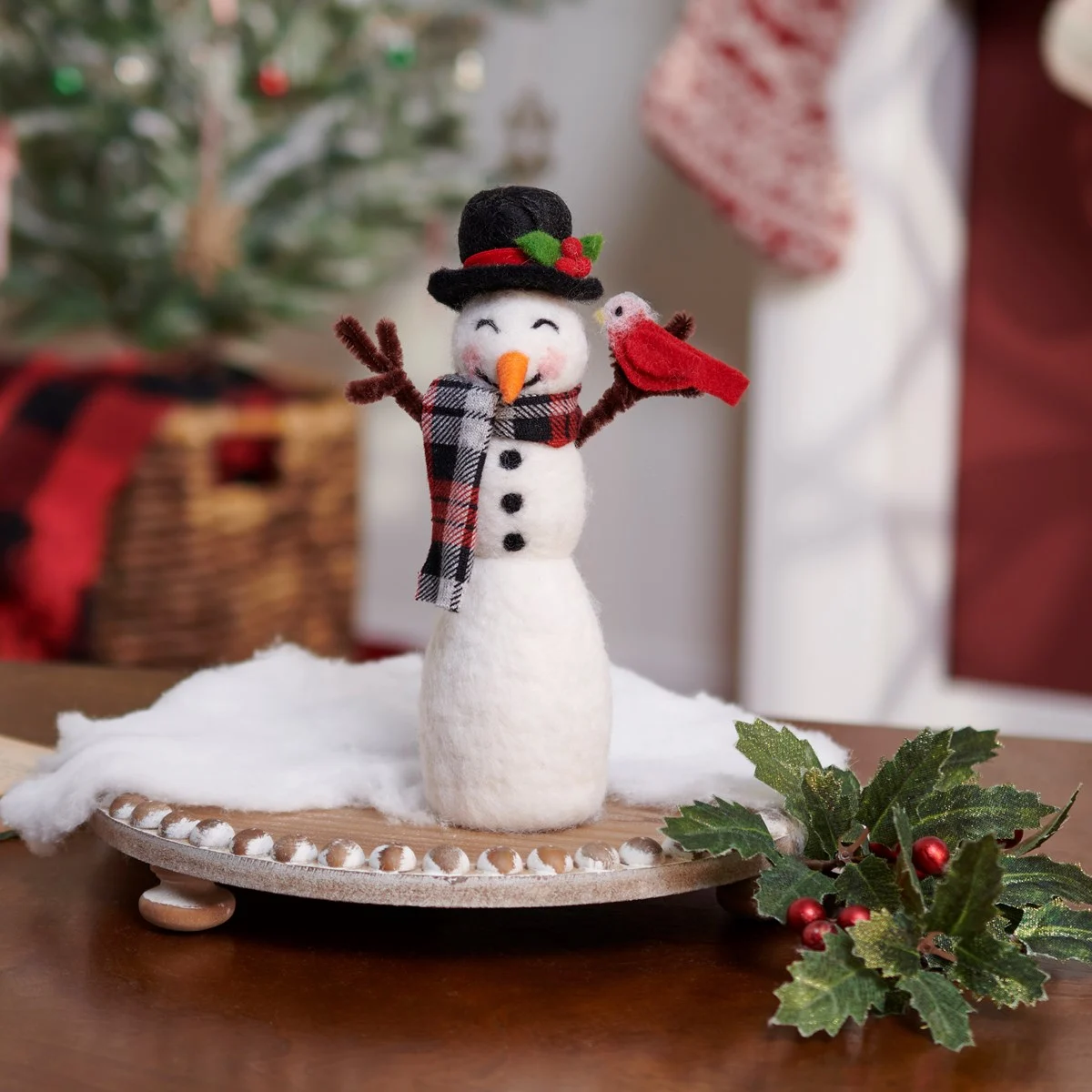 Snowman & Cardinal 7.75" Felt Figure