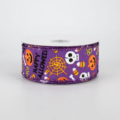 HAPPY BIRTHDAY🎂 🔥 Halloween Fun Characters on Purple Ribbon 1.5" x 10 yards