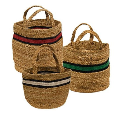 Set of 3 Bold Striped Jute Basket Containers