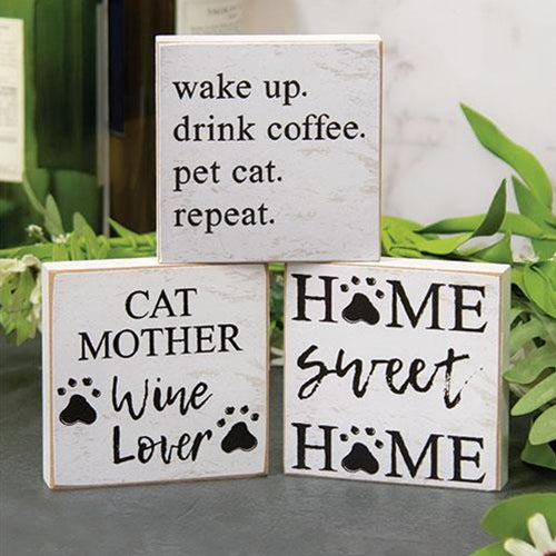 Cat Mom Wine and Coffee 4" Square Block Signs