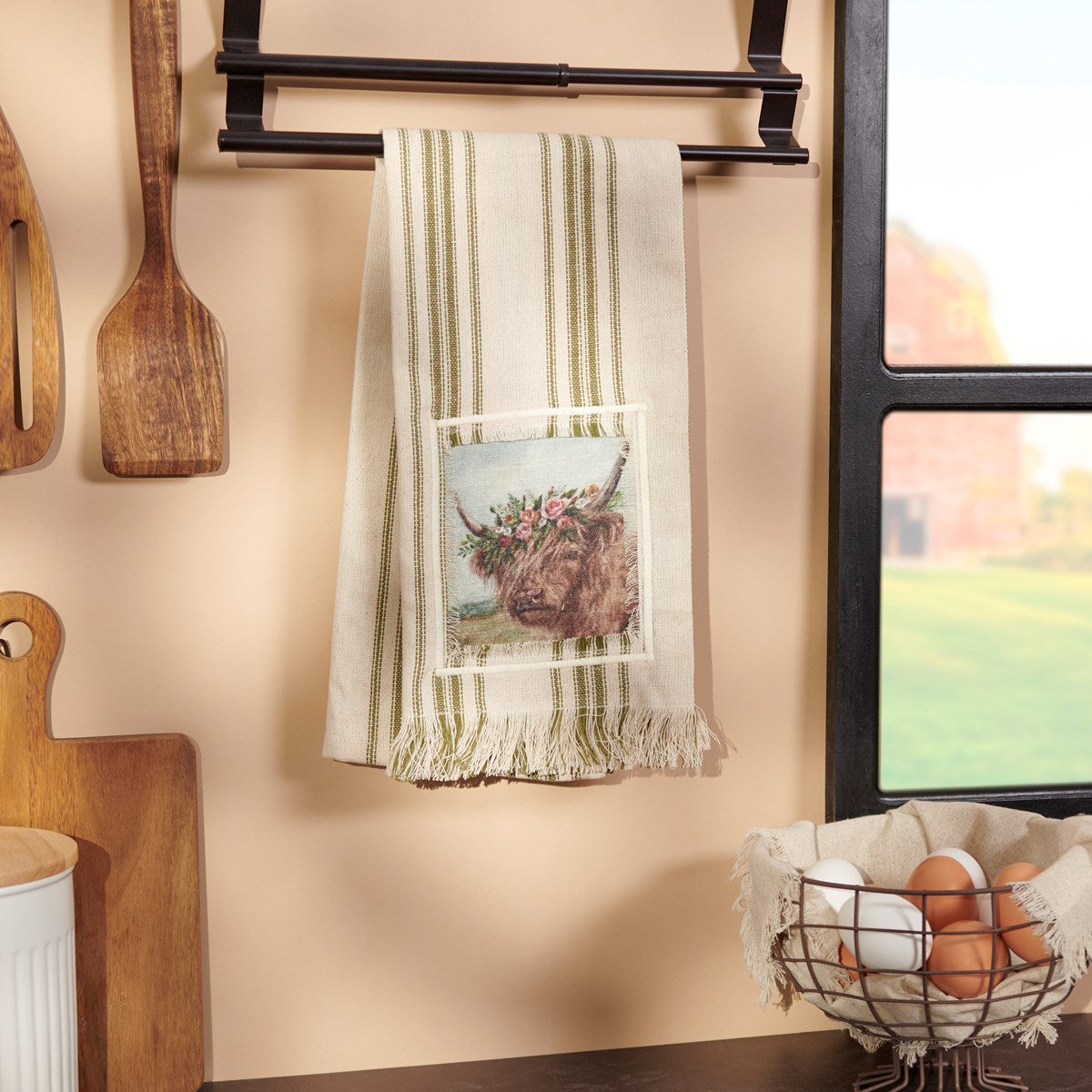 Floral Highland Cow Kitchen Towel