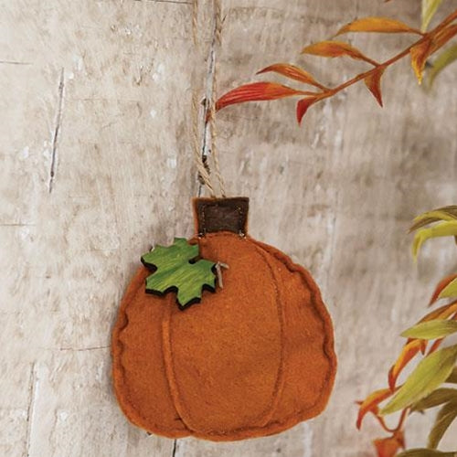 💙 Orange Pumpkin with Leaf Felt Ornament