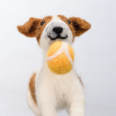 💙 Friendly Dog with Ball Felt Critter Figure