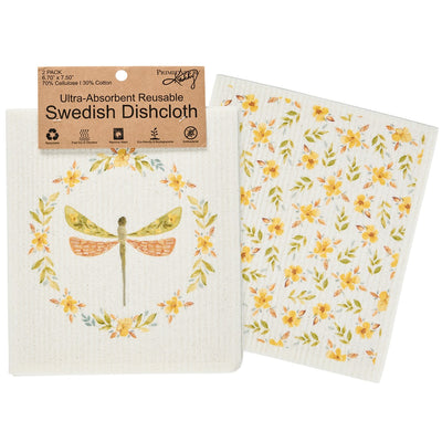 Dragonfly and Flowers Swedish Dishcloth Set