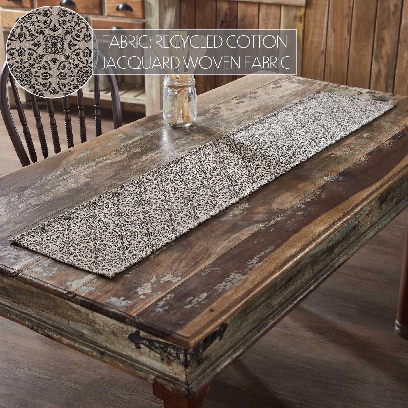 Custom House Black Tan Jacquard 60" Table Runner