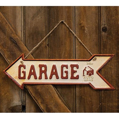 Garage 24 hr Auto Service Distressed Hanging Metal Sign