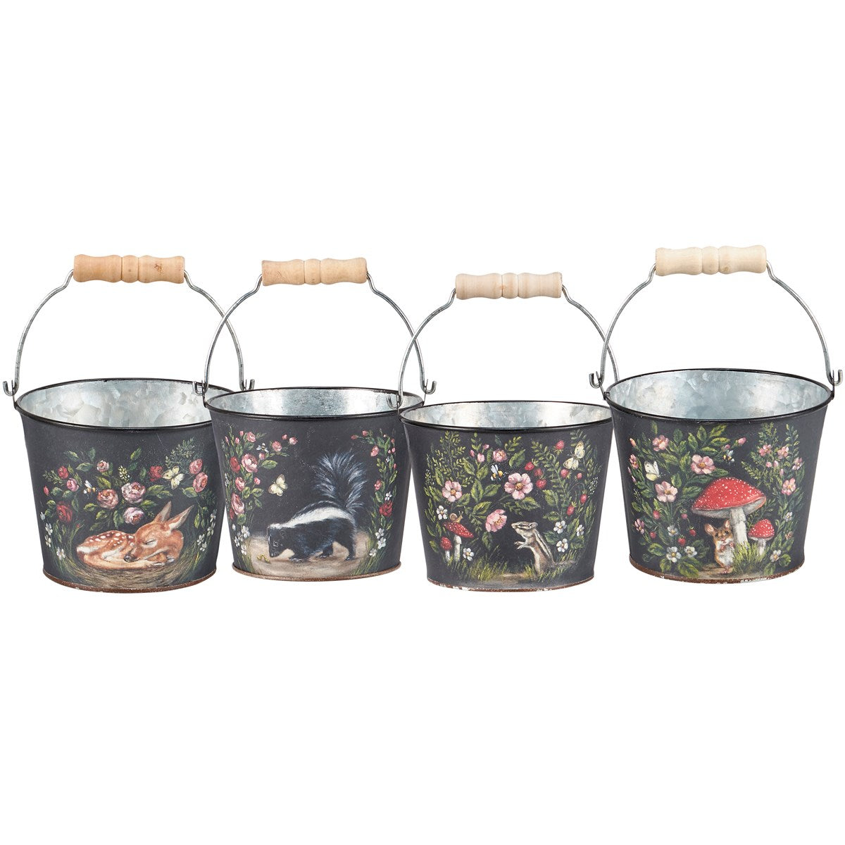 Set of 4 Woodland Animals and Flowers Bucket Set