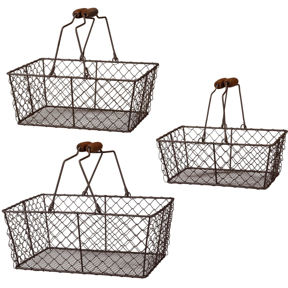 Set of 3 Farmhouse Rectangle Hinged Wire Basket Set