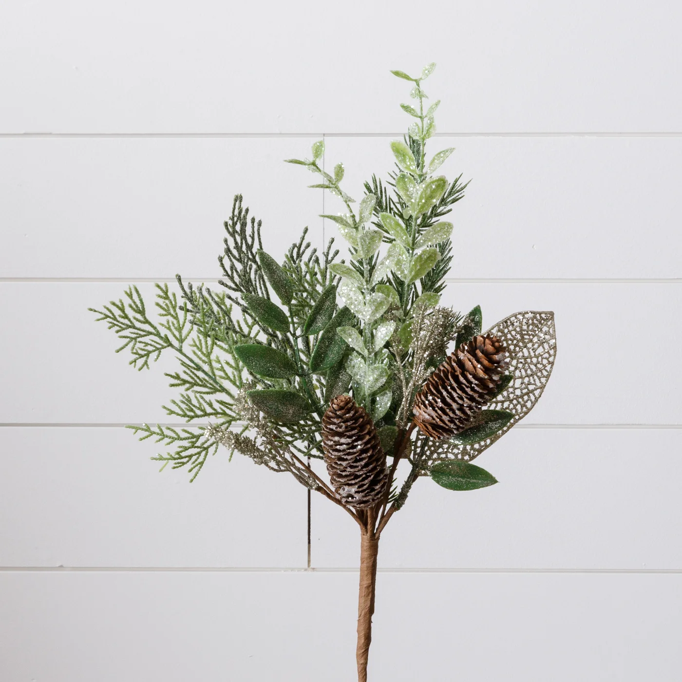 Glittered Winter Greens With Pinecones 18" Faux Evergreen Spray