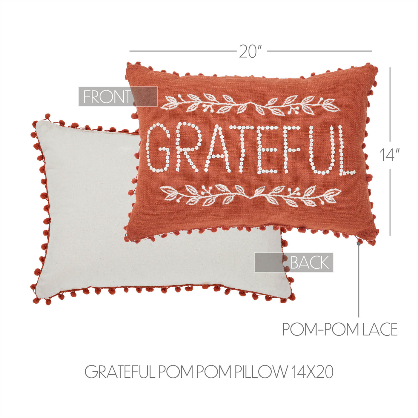 Grateful Pom Pom Accent Pillow 14" x 20"
