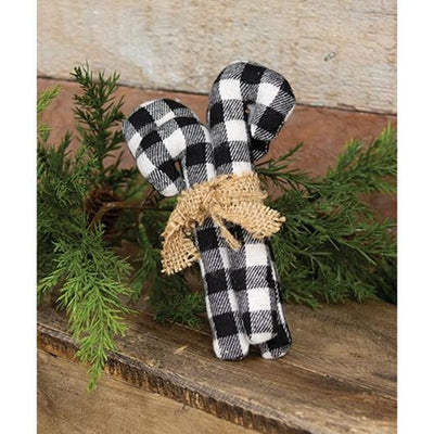 Black & White Buffalo Check Fabric Candy Canes Set of 4 Bundle