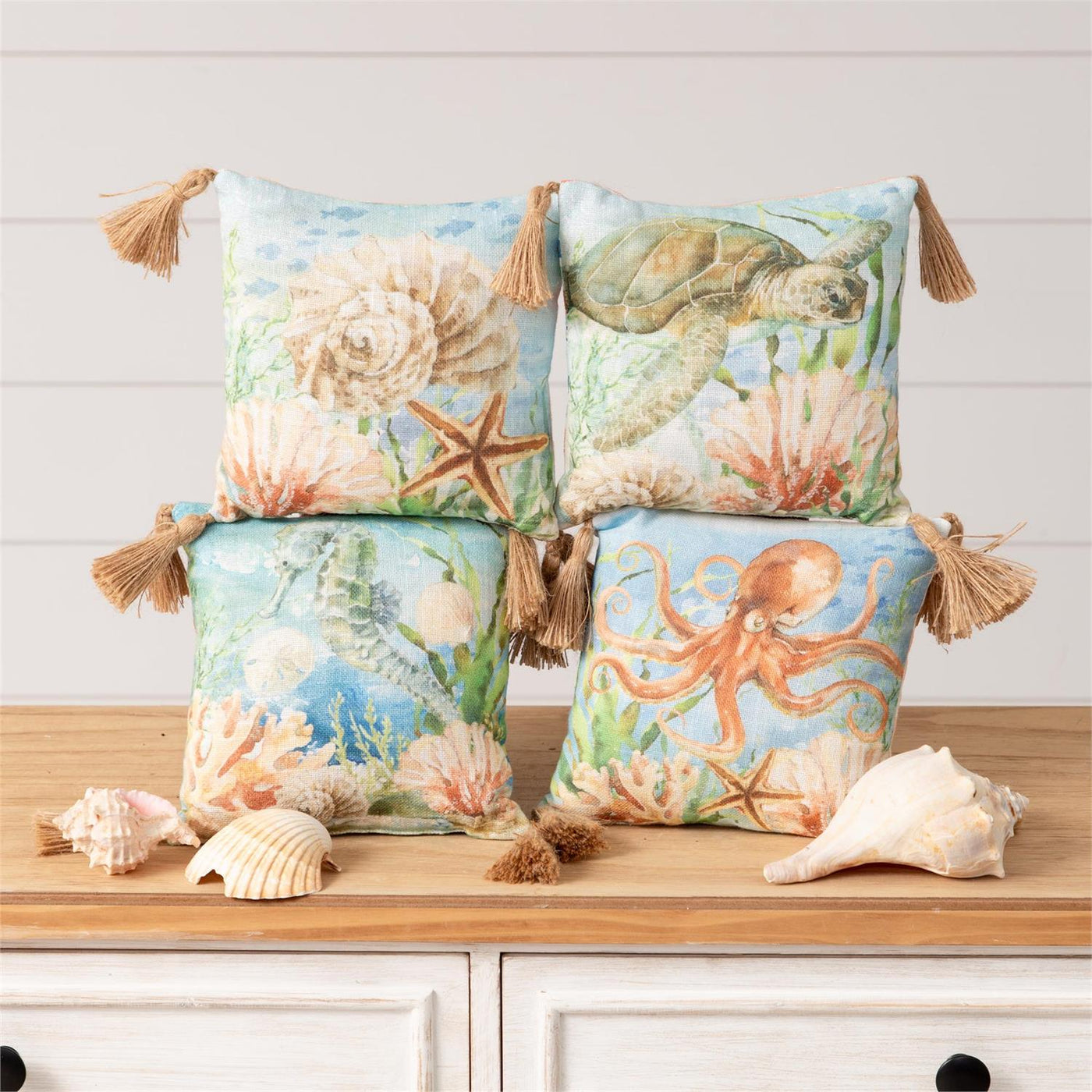 Set of 4 Under the Sea Mini 8" Accent Pillows