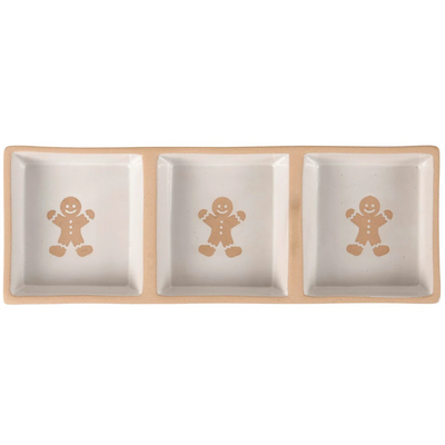 Gingerbread Man Tidbit Tray Three Compartments