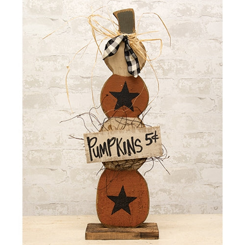 Rustic Wood Skinny Pumpkins Stack on Base 25"H
