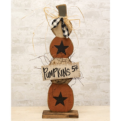 Rustic Wood Skinny Pumpkins Stack on Base 25"H