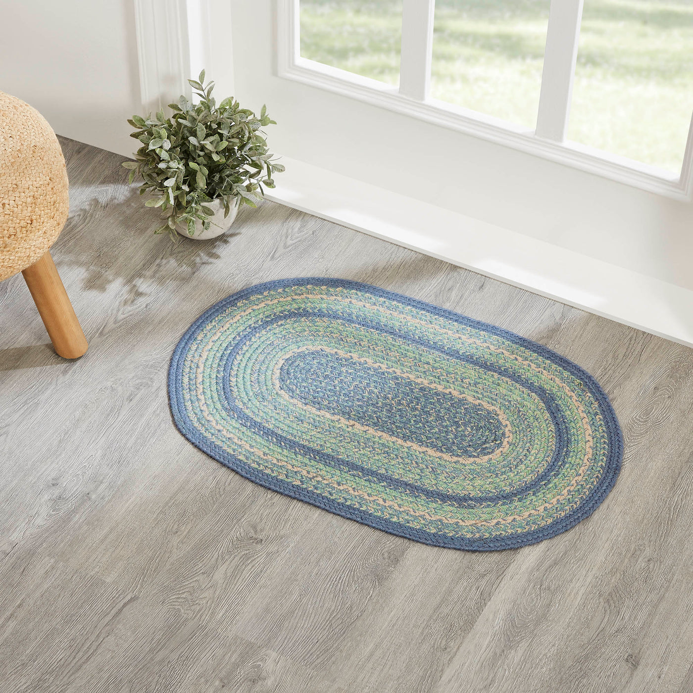 Jolie Shades of Blue Oval Jute Rug 20" x 30"