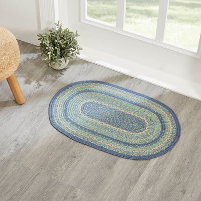Jolie Shades of Blue Oval Jute Rug 20" x 30"