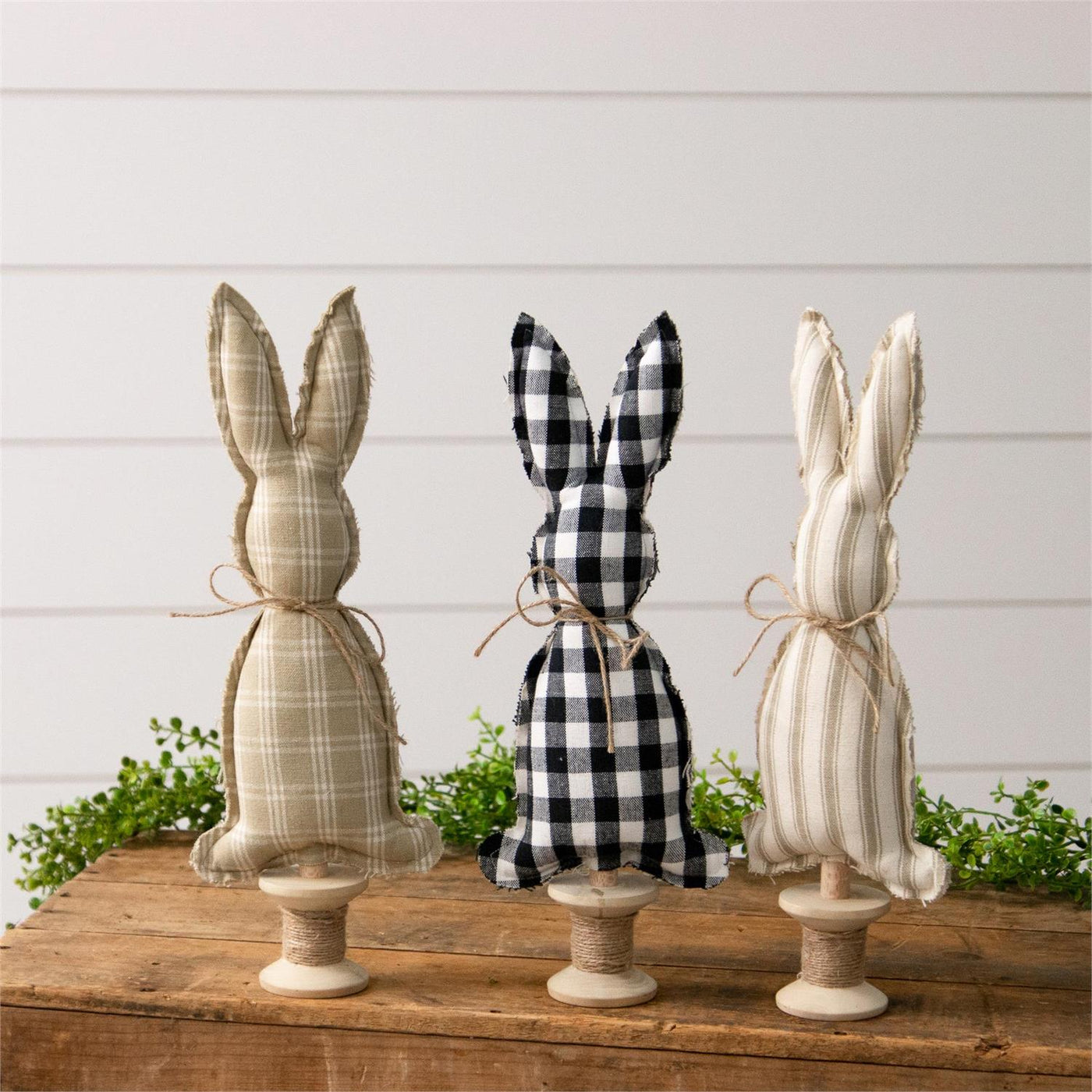 Set of 3 Buffalo Plaid Rabbits on Spools