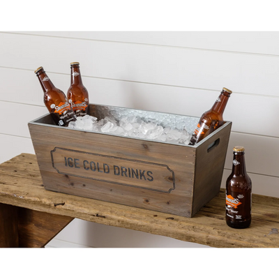 Ice Cold Drinks Ice Bucket Wooden With Metal Liner
