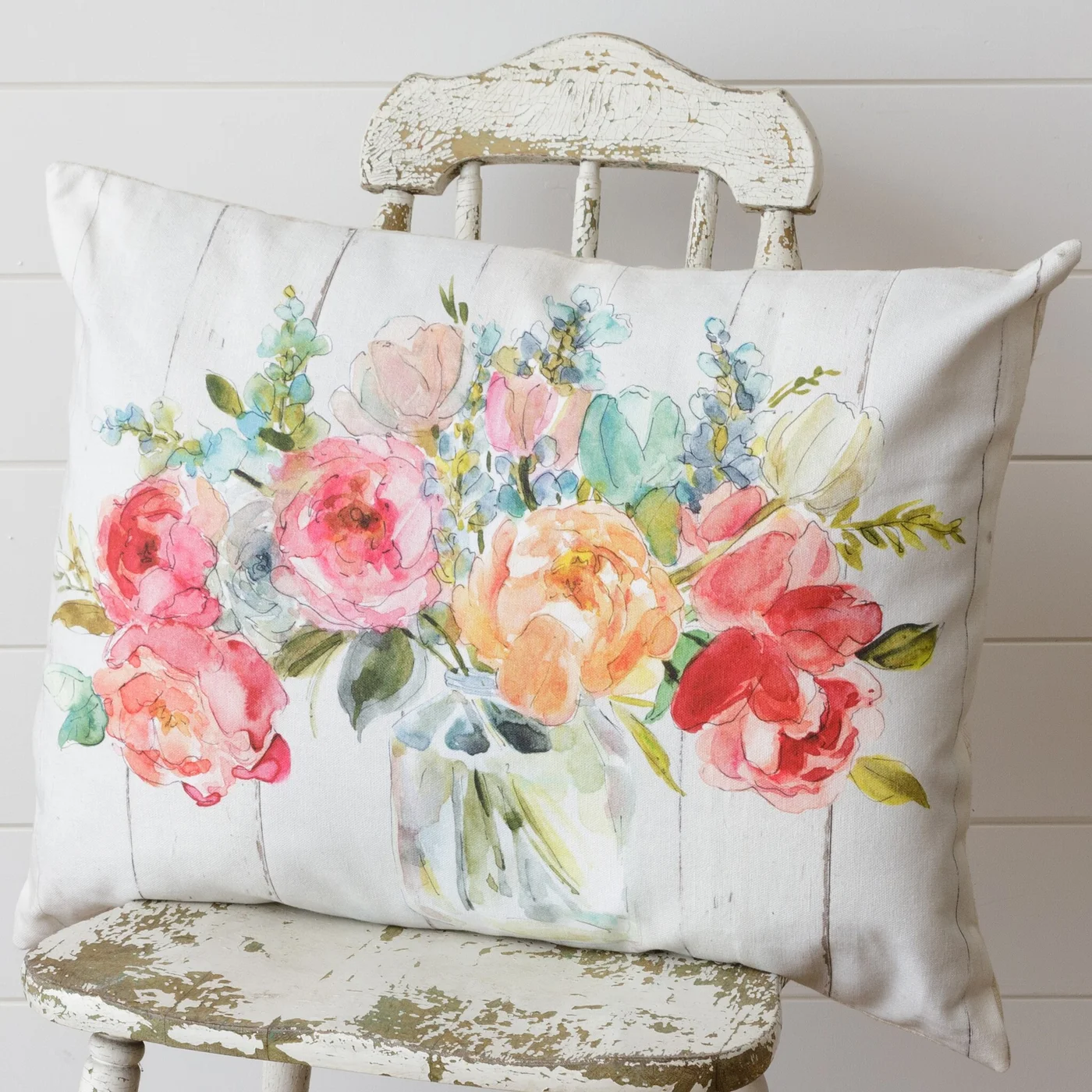 Watercolor Flowers 24" W Accent Pillow