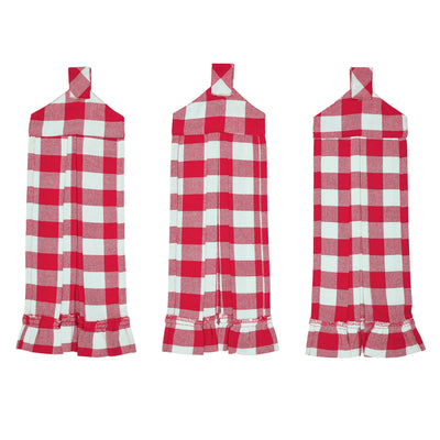Annie Buffalo Check Red Button Loop Tea Towels Set of 3