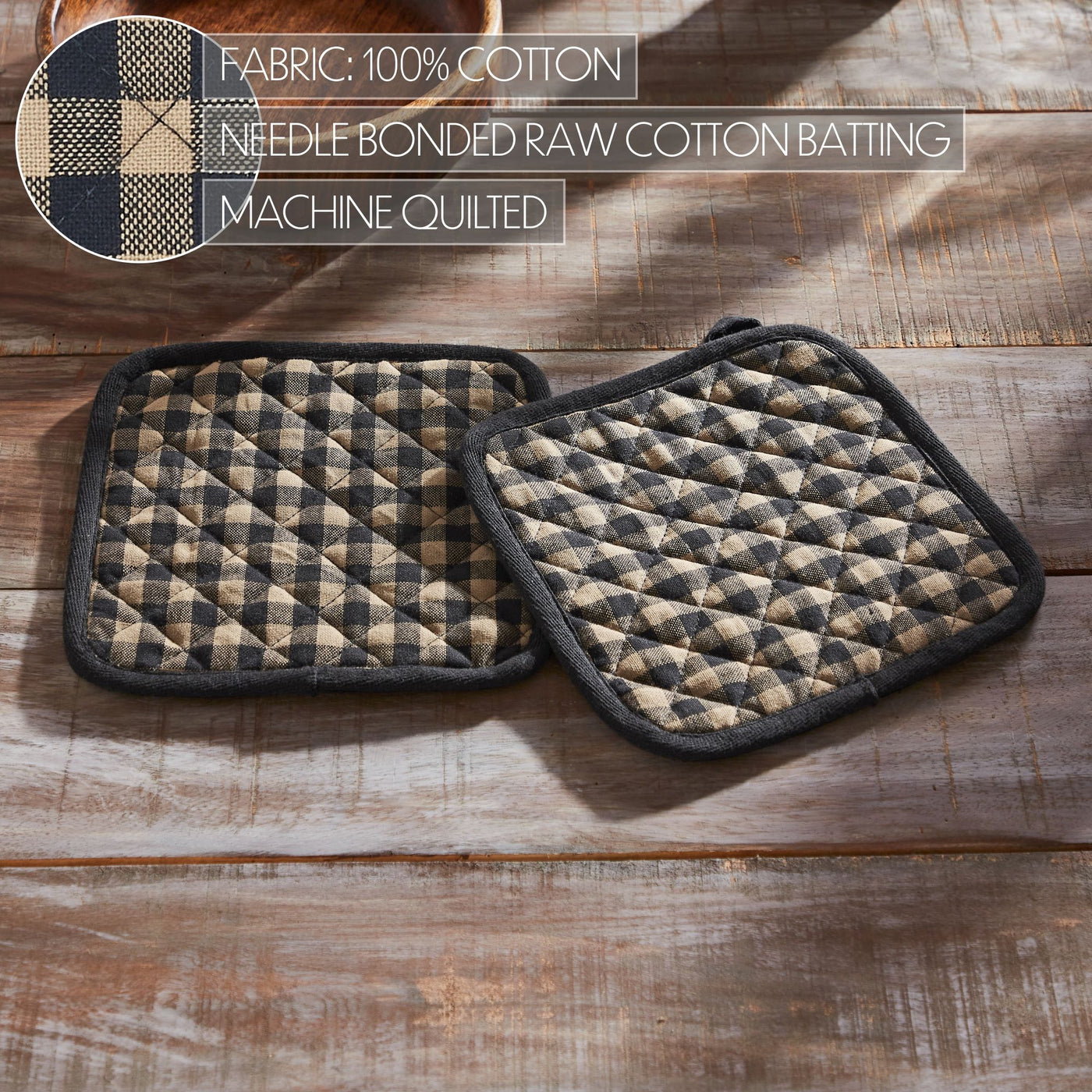 Set of 2 Black Check Pot Holders