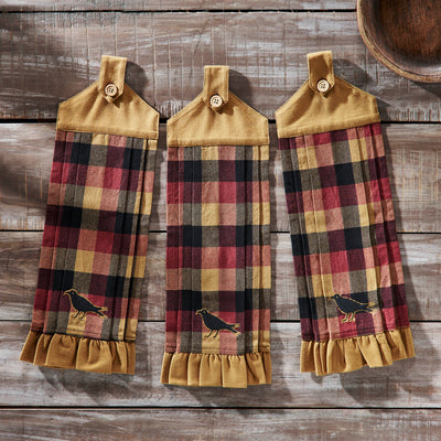 Set of 3 Heritage Farms Primitive Check Button Loop Tea Towels