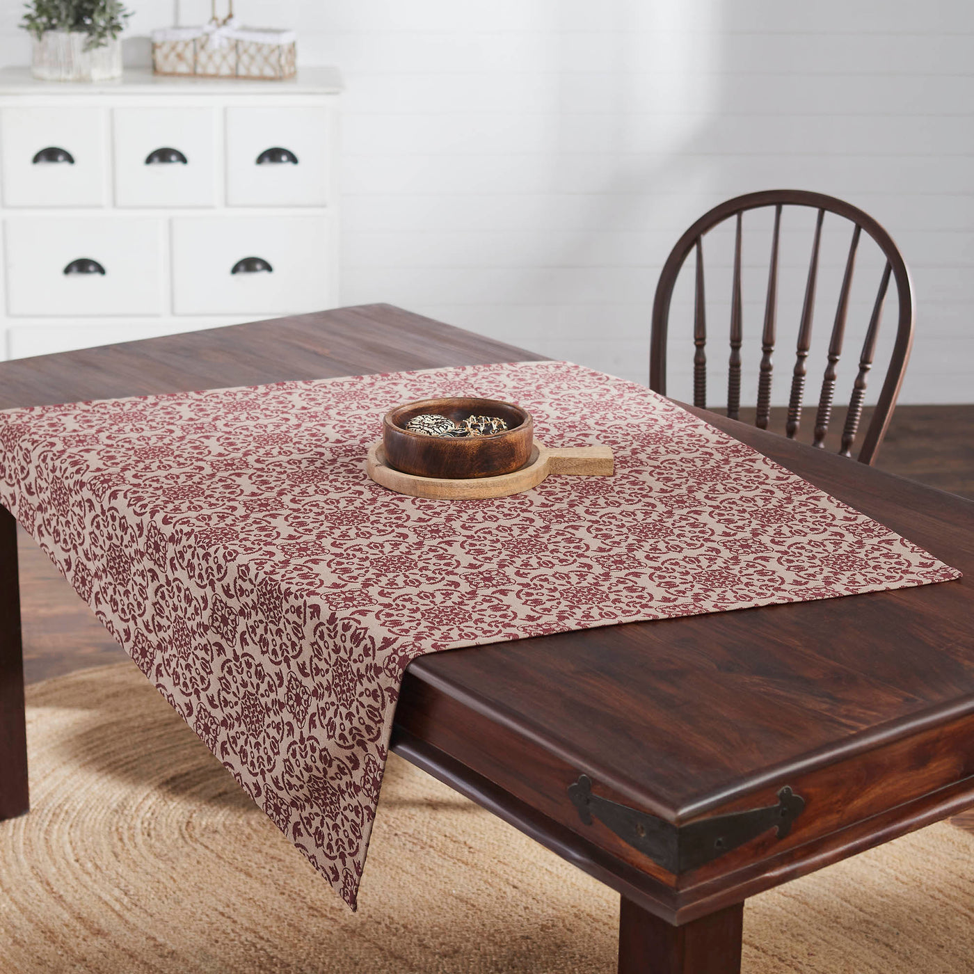 Custom House Burgundy Tan Jacquard 42" Square Table Topper